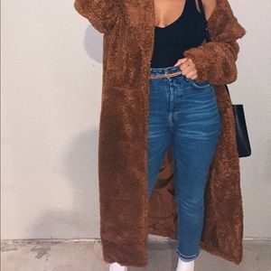 gorgeous long brown teddy coat